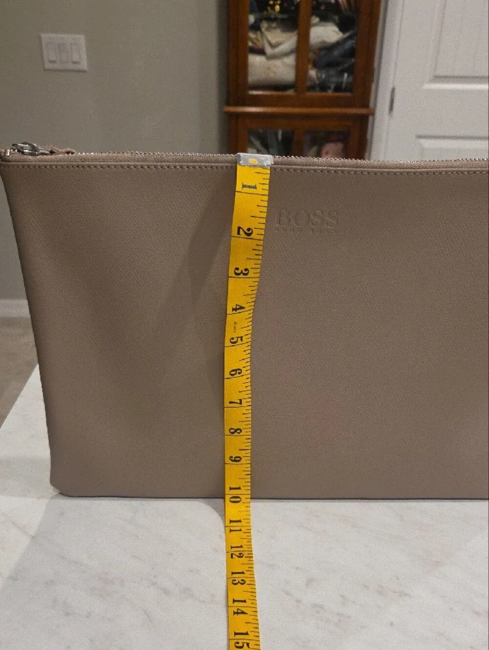 BOSS Taupe Leather Laptop Sleeve